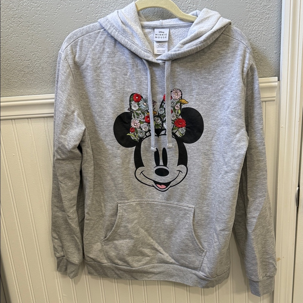 Disney Gray Hoodie with Minnie Mouse Floral Design